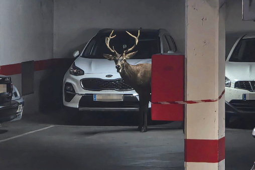 Un ciervo se refugia en el aparcamiento de San Martín en Zamora