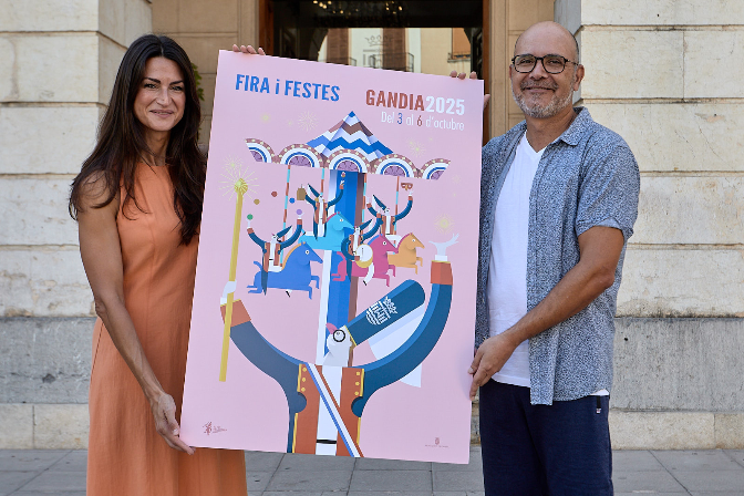 Imagen de Reflejados en el cartel de la 'Fira i Festes de Gandia 2025', los elementos más emblemáticos de estas festividades