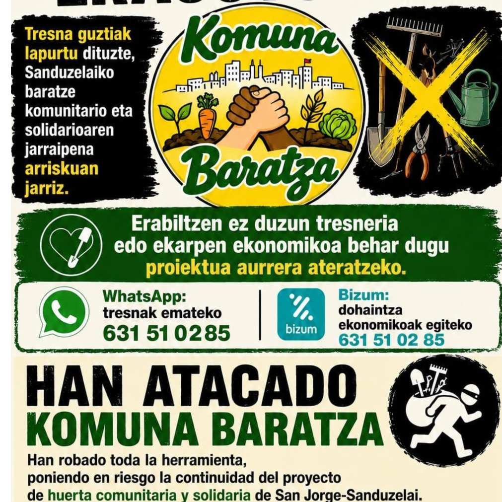 Komuna Baratza pide ayuda para recomponer el huerto popular de San Jorge tras el último saqueo